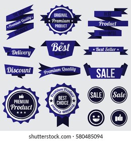 set of navy badges , labels and ribbons. flat design concept. branding and sale decoration. vector illustration.