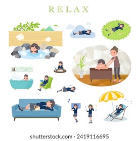 A set of navy blazer student women about relaxing.It's vector art so easy to edit.