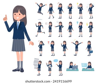 A set of navy blazer student women with who express various emotions.It's vector art so easy to edit.