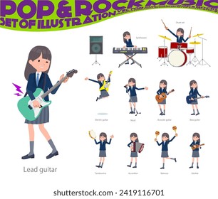 A set of navy blazer student women playing rock 'n' roll and pop music.It's vector art so easy to edit.