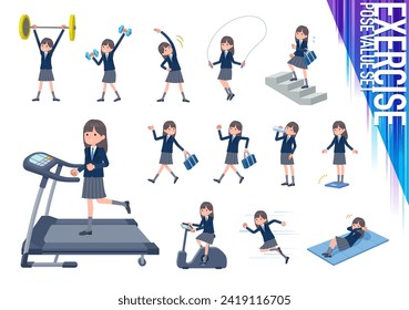 A set of navy blazer student women on exercise and sports.It's vector art so easy to edit.