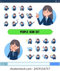 A set of navy blazer student women with expresses various emotions In icon format.It's vector art so easy to edit.