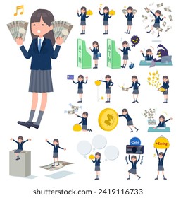 A set of navy blazer student women with concerning money and economy.It's vector art so easy to edit.