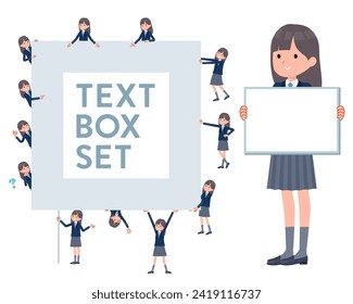 A set of navy blazer student women with a message board.Since each is divided, you can move it freely.It's vector art so easy to edit.