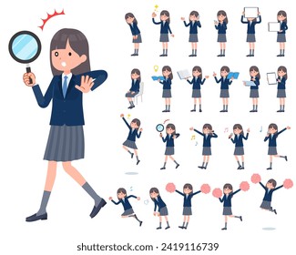 A set of navy blazer student women with digital equipment such as smartphones.It's vector art so easy to edit.