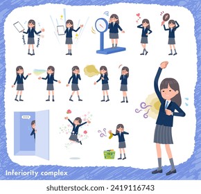 A set of navy blazer student women on inferiority complex.It's vector art so easy to edit.