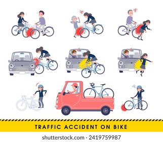 A set of navy blazer student women in a bicycle accident.It's vector art so easy to edit.