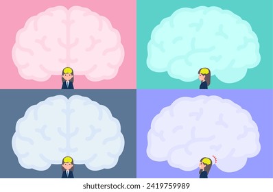 A set of navy blazer student women and brain shaped frame.It's vector art so easy to edit.