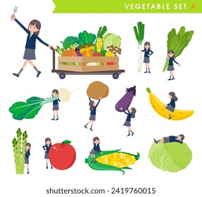 A set of navy blazer student women and vegetables.type A.It's vector art so easy to edit.