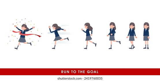 A set of navy blazer student women who start running gradually.It's vector art so easy to edit.