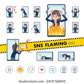 A set of navy blazer student women on social media flaming.It's vector art so easy to edit.