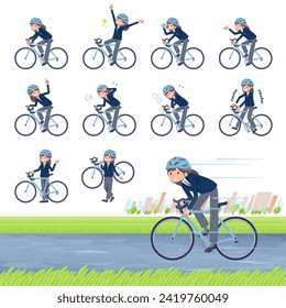 A set of navy blazer student women on a road bike.It's vector art so easy to edit.