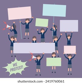 A set of navy blazer student women protesting.It's vector art so easy to edit.