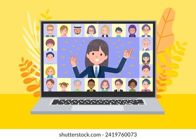 A set of navy blazer student women presenting online.It's vector art so easy to edit.