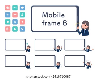 A set of navy blazer student women and smartphone screen.type-B.It's vector art so easy to edit.The inside of the screen is transparent, so it is easy to fit.