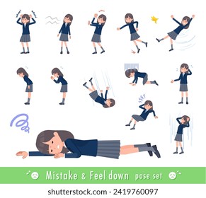 A set of navy blazer student women expressing failure and depression.It's vector art so easy to edit.