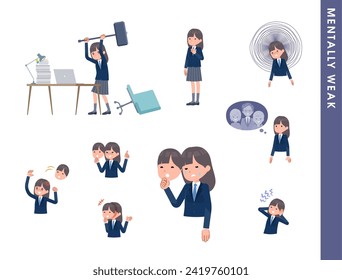 A set of navy blazer student women spirit is weak.It's vector art so easy to edit.