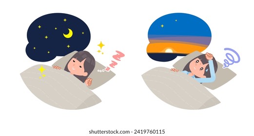 A set of navy blazer student women Good sleep and insomnia.It's vector art so easy to edit.