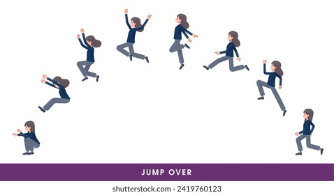 A set of navy blazer student women who jump over big.It's vector art so easy to edit.