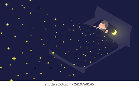 A set of navy blazer student women Sleeping in the starry sky.It's vector art so easy to edit.