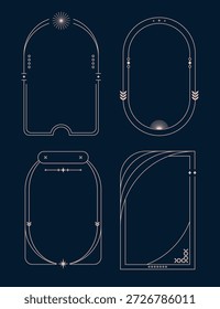 Set of navy blue aesthetic linear frames and boho arch badges for elegant branding