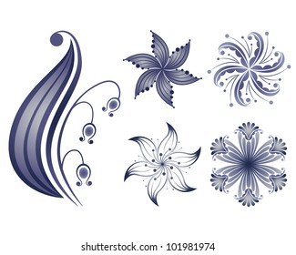 Set of navy and blue color creative flowers