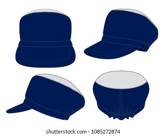 Set Navy Blue Industry Hat With White Hair Net Template Vector.