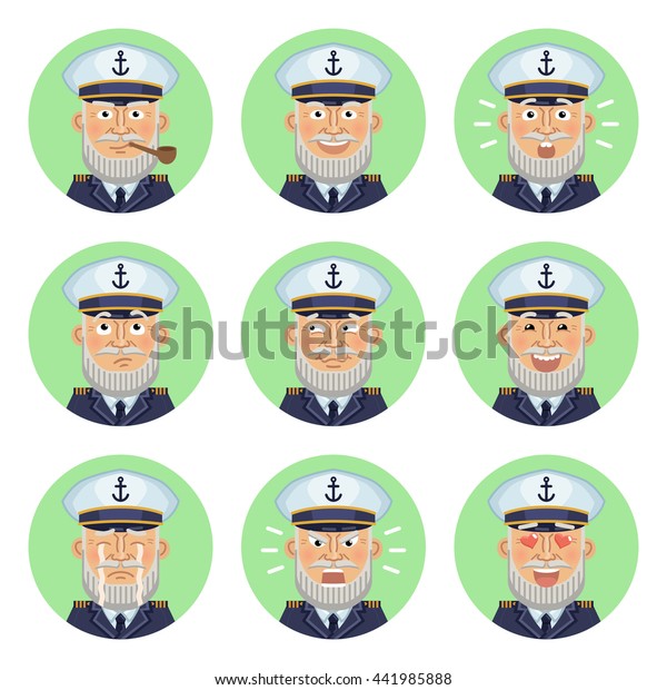 Set Navy Captain Emoticons Man Avatars Stock Vector (Royalty Free ...