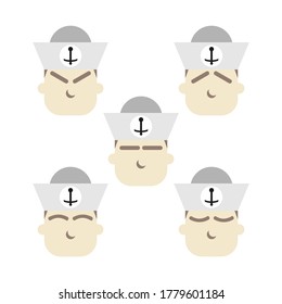 Set of navy soldier characters. Sad, angry, indifferent, happy avatar user pic. Male profile icon