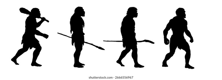 Satz von neandertaler primitive Mann Silhouetten - Vektorgrafik