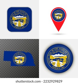 Set of Nebraska state flag. Vector illustration.