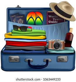 Set of necessary things for a vacation trip. Vector illustration