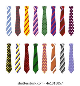 Set neck ties for business and casual attire. Tie in flat style isolated on white background.