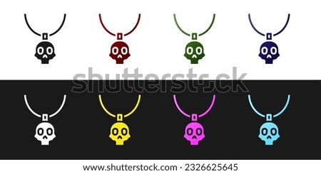 Set Necklace amulet icon isolated on black and white background.  Vector