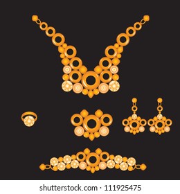 set from necklace brooch ring earrings and bracelet with orange stones