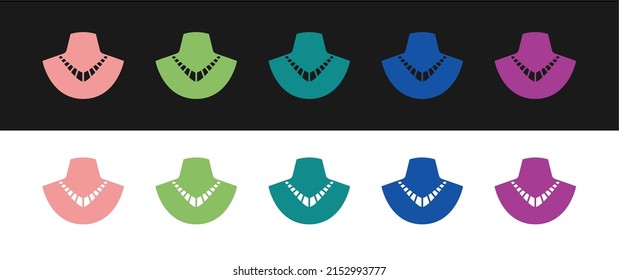 Set Necklace on mannequin icon isolated on black and white background.  Vector