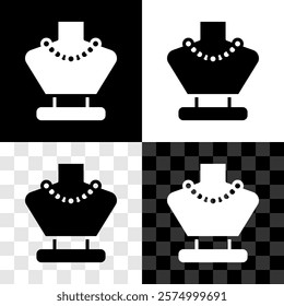 Set Necklace on mannequin icon isolated on black and white, transparent background.  Vector