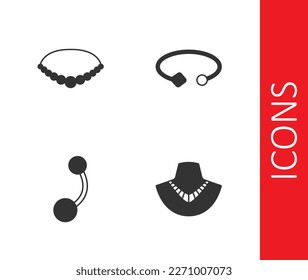 Set Necklace on mannequin, Pearl necklace, Piercing and Bracelet jewelry icon. Vector