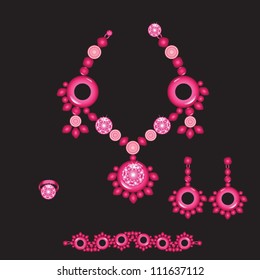 set from necklace ring earrings and bracelet with pink stones