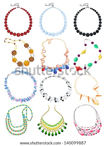 Set of necklaces isolated on white background