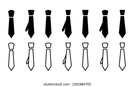 Set of necktie vector icons on white background. Tie silhouette. Black line necktie. Tie for suit.