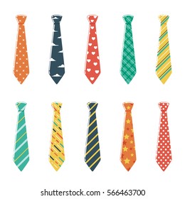 Set of Neckties with Different Colors and Patterns