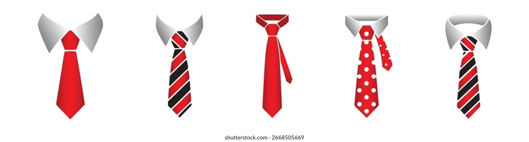 Conjunto de gravatas em vermelho, e preto isolado no fundo branco, ilustração vetor plana.