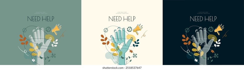 Set of 'Need Help' banners.