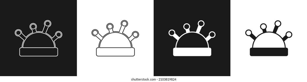 Set Needle Bett und Nadeln Symbol einzeln auf schwarz-weißem Hintergrund. Handgefertigte und Nähmotive.  Vektorgrafik
