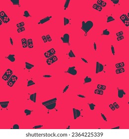 Set Needle bed and needles, Rolling pin, Gamepad and Oven glove on seamless pattern. Vector