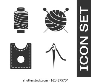 Set Needle for sewing with thread, Sewing thread on spool, Sewing Pattern and Yarn ball with knitting needles icon. Vector