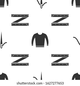 Set Needle for sewing with thread, Sweater and Tape measure on seamless pattern. Vector