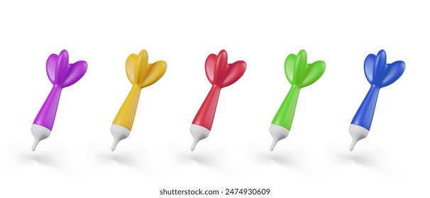 Set of needles for darts of different colors. Isolated vector elements in cartoon style