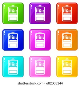 Set of needles icons of 9 color set isolated vector illustration